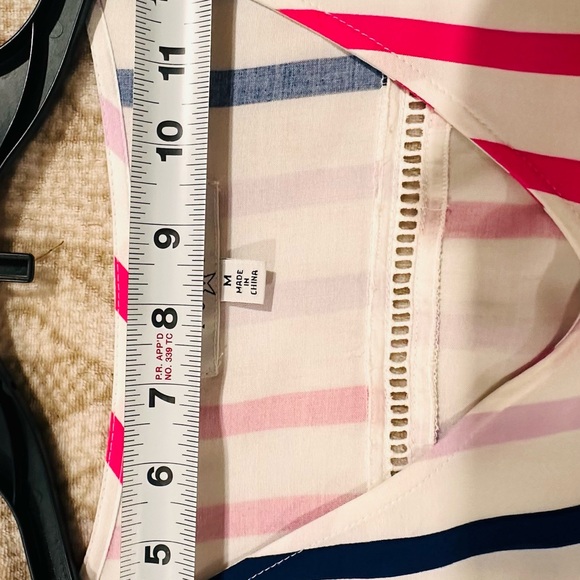 Fever V-Neck Embroidered Bell Sleeve Blouse in White, Pink & Navy Size Medium - Picture 7 of 10